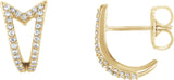 14K Gold Round Natural Diamond Geometric J-Hoop Earrings – 0.8mm Stones - Yellow Gold