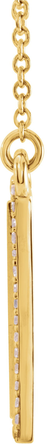 14K Gold Round Natural Diamond Engravable Accented Rectangle Necklace - Rose Gold - view 4