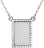 14K Gold Round Natural Diamond Engravable Accented Rectangle Necklace - White Gold