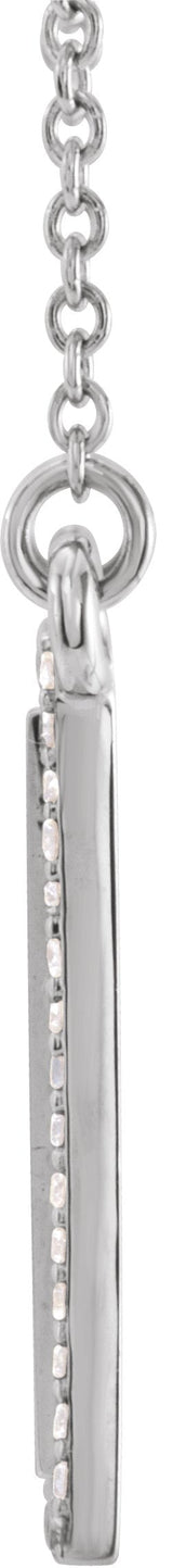 14K Gold Round Natural Diamond Engravable Accented Rectangle Necklace - White Gold - view 2