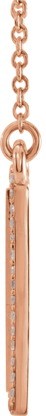 14K Gold Round Natural Diamond Engravable Accented Rectangle Necklace - Rose Gold - view 2