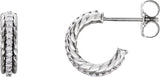 14K Gold Round Natural Diamond Accented Rope Hoop Earrings - White Gold