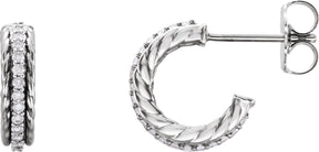 14K Gold Round Natural Diamond Accented Rope Hoop Earrings - White Gold