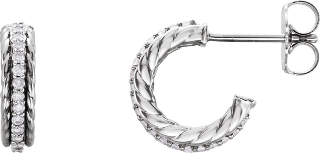 14K Gold Round Natural Diamond Accented Rope Hoop Earrings - White Gold