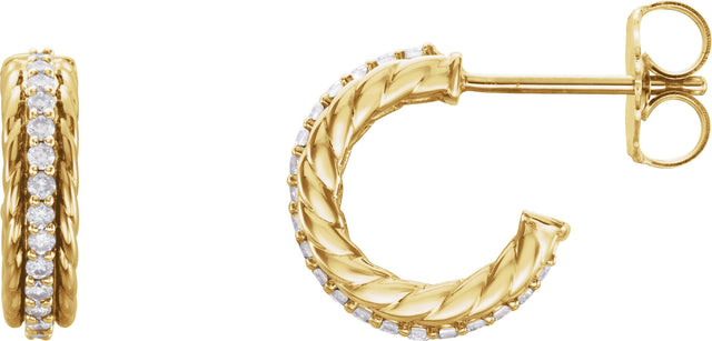14K Gold Round Natural Diamond Accented Rope Hoop Earrings - Yellow Gold