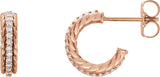 14K Gold Round Natural Diamond Accented Rope Hoop Earrings - Rose Gold