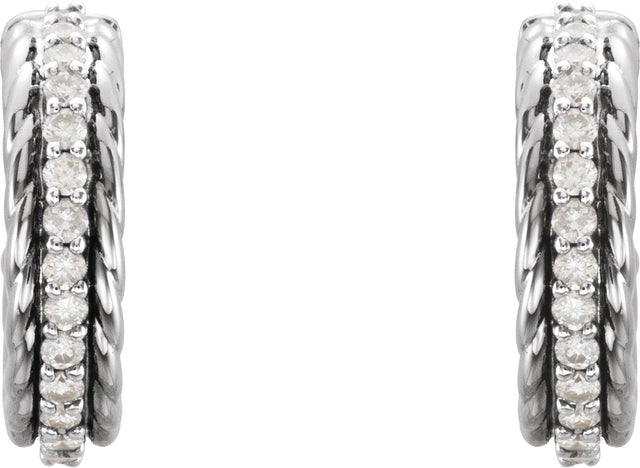 14K Gold Round Natural Diamond Accented Rope Hoop Earrings - White Gold - view 2