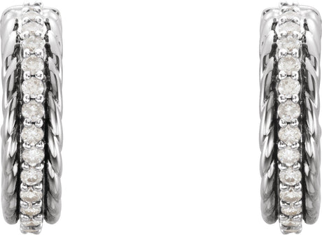 Platinum Round Natural Diamond Accented Rope Hoop Earrings - view 2