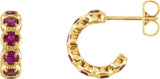 14K Gold Round Natural Ruby Accented Hoop Earrings - Yellow Gold