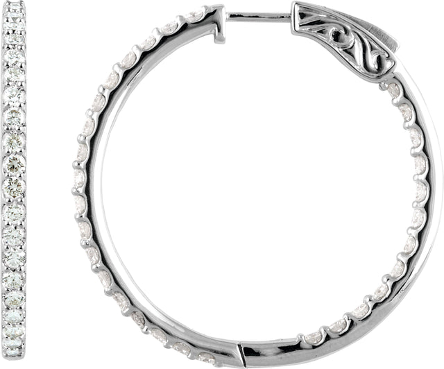 Platinum Round Natural Diamond Inside-Outside Hoop Earrings