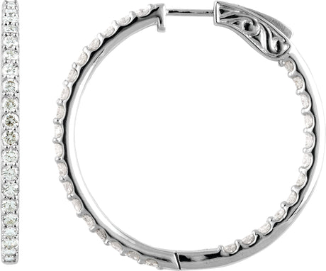 14K Gold Round Lab-Grown Diamond Inside-Outside Hoop Earrings - White Gold