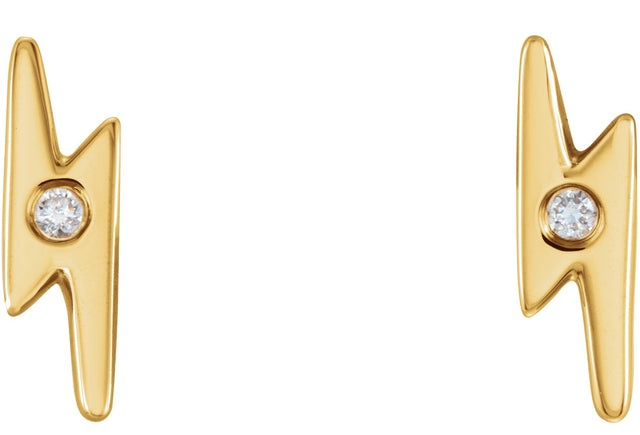14K Gold Round Natural Diamond Lightning Bolt Earrings - Yellow Gold - view 2