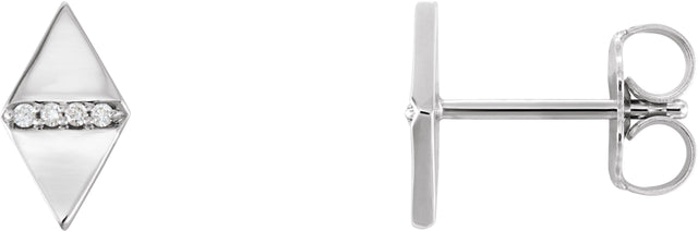 14K Gold Round Natural Diamond Geometric Earrings – 0.8mm Stones - White Gold