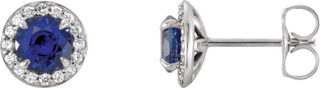 14K Gold Natural Blue Sapphire Round 4-Prong Halo-Style Earrings – 3.5-5mm Stones - White Gold