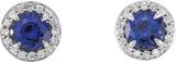 14K Gold Natural Blue Sapphire Round 4-Prong Halo-Style Earrings – 3.5-5mm Stones - White Gold - view 2