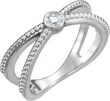 Platinum Round Natural Diamond Bezel-Set Beaded Ring
