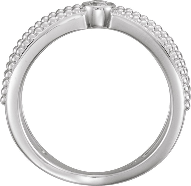 14K Gold Round Natural Diamond Bezel-Set Beaded Ring - White Gold - view 2
