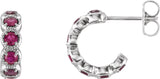 14K Gold Round Natural Ruby Accented Hoop Earrings - White Gold