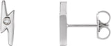14K Gold Round Natural Diamond Lightning Bolt Earrings - White Gold