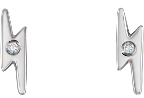 Platinum Round Natural Diamond Lightning Bolt Earrings - view 2