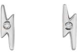 14K Gold Round Natural Diamond Lightning Bolt Earrings - White Gold - view 2