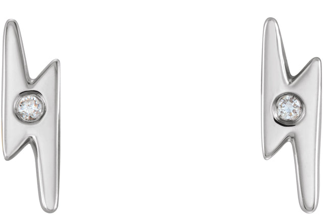 14K Gold Round Natural Diamond Lightning Bolt Earrings - White Gold - view 2