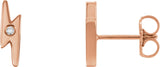 14K Gold Round Natural Diamond Lightning Bolt Earrings - Rose Gold