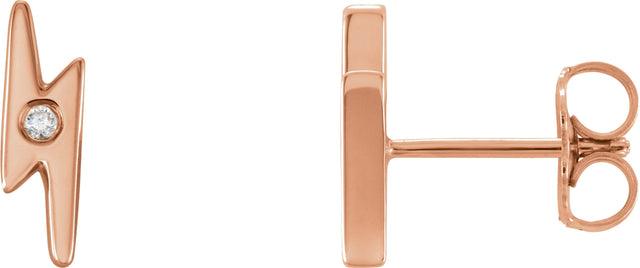 14K Gold Round Natural Diamond Lightning Bolt Earrings - Rose Gold
