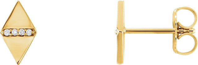 14K Gold Round Natural Diamond Geometric Earrings – 0.8mm Stones - Yellow Gold