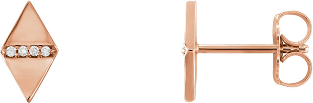 14K Gold Round Natural Diamond Geometric Earrings – 0.8mm Stones - Rose Gold