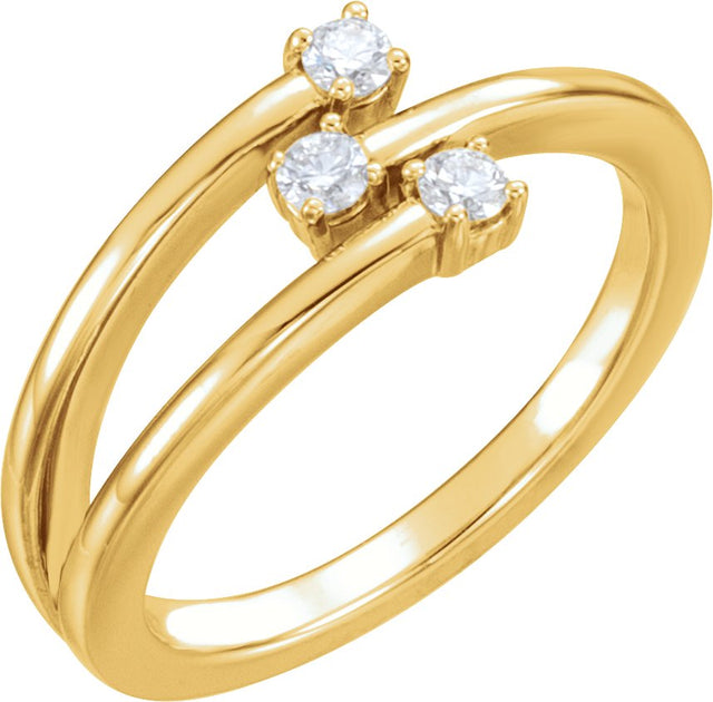 14K Gold Round Natural Diamond Three-Stone Bypass Ring - Yellow Gold