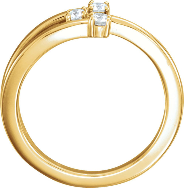 14K Gold Round Natural Diamond Three-Stone Bypass Ring - Yellow Gold - view 2