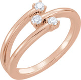 14K Gold Round Natural Diamond Three-Stone Bypass Ring - Rose Gold
