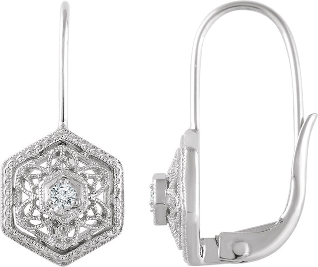 14K Gold Round Natural Diamond Filigree Earrings – 1.9mm Stones - White Gold
