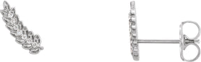 Platinum Round Natural Diamond Leaf Ear Climbers