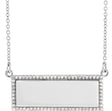 14K Gold Round Natural Diamond Engravable Bar Necklace - White Gold