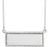 14K Gold Round Natural Diamond Engravable Bar Necklace - White Gold