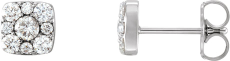 14K Gold Round Natural Diamond Square Cluster Earrings - White Gold