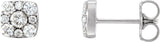 Platinum Round Natural Diamond Square Cluster Earrings