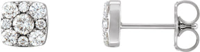 Platinum Round Natural Diamond Square Cluster Earrings
