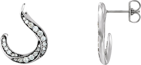 14K Gold Round Natural Diamond Accented Freeform Earrings - White Gold