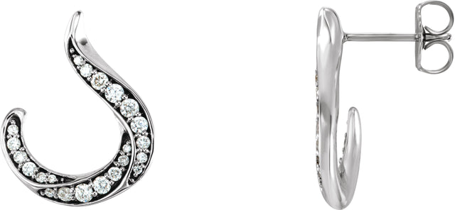 14K Gold Round Natural Diamond Accented Freeform Earrings - White Gold