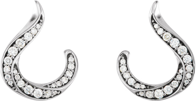 Platinum Round Natural Diamond Accented Freeform Earrings - view 2