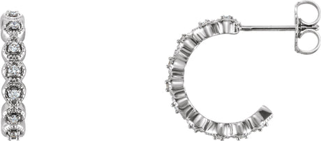 14K Gold Round Natural Diamond Accented Hoop Earrings – 1-1.2mm Stones - White Gold