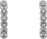14K Gold Round Natural Diamond Accented Hoop Earrings – 1-1.2mm Stones - White Gold - view 2