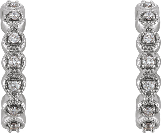 Platinum Round Natural Diamond Accented Hoop Earrings - view 2