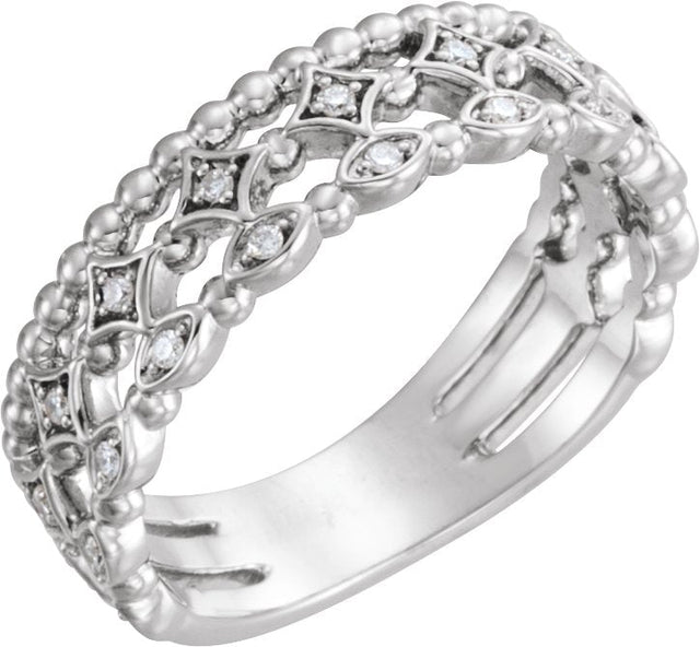 14K Gold Round Natural Diamond Stackable Ring – 1.1mm Stones - White Gold