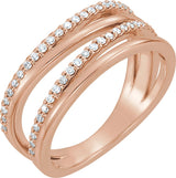 14K Gold Round Natural Diamond Negative Space Ring – 1.1mm Stones - Rose Gold