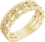 14K Gold Round Natural Diamond Stackable Ring – 1.1mm Stones - Yellow Gold