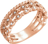 14K Gold Round Natural Diamond Stackable Ring – 1.1mm Stones - Rose Gold